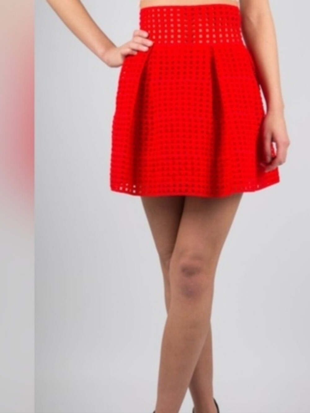 Women’s Red Textured Flare Skirt